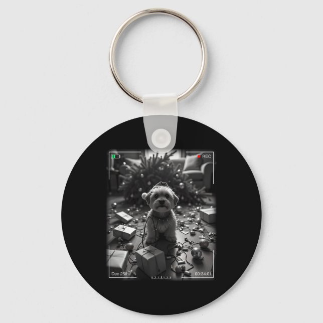 Christmas Yorkshire Terrier Caught On Camera  Keychain (Front)