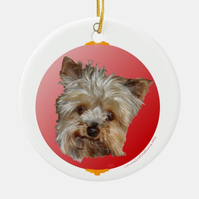 Christmas Yorkshire Terrier Ceramic Ornament (Front)