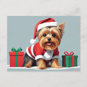 Christmas Yorkshire Terrier Dog Dressed as Santa Holiday Postcard