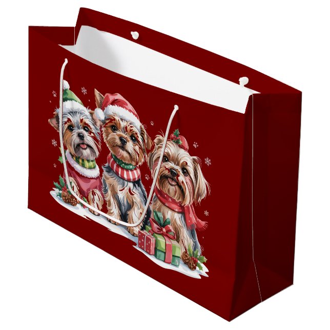 Christmas Yorkshire Terrier Dog Lovers Large Gift Bag (Front Angled)