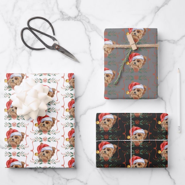Christmas Yorkshire Terrier Dog Pattern Wrapping Paper Sheet (Front)