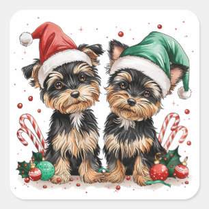 Christmas Yorkshire Terrier Dogs Square Sticker