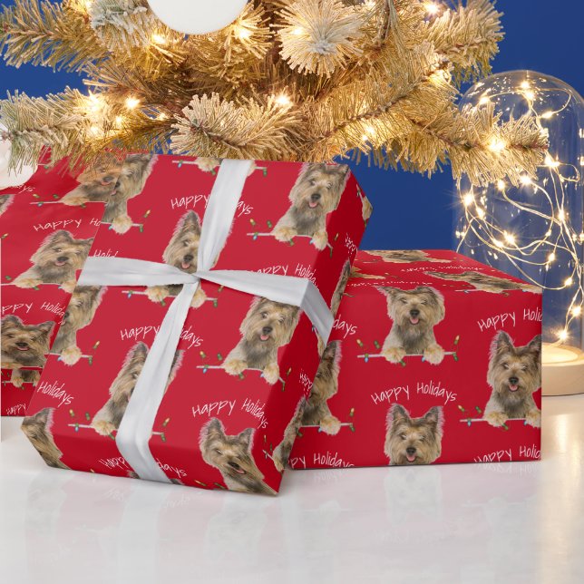 Christmas Yorkshire Terrier On Tinsel Wrapping Paper (Holidays)