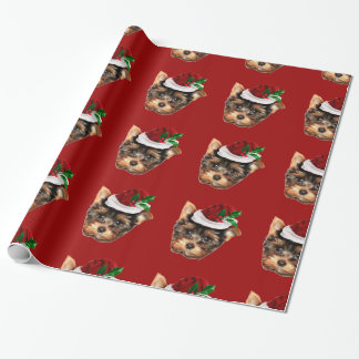 Christmas Yorkshire Terrier red wrapping paper