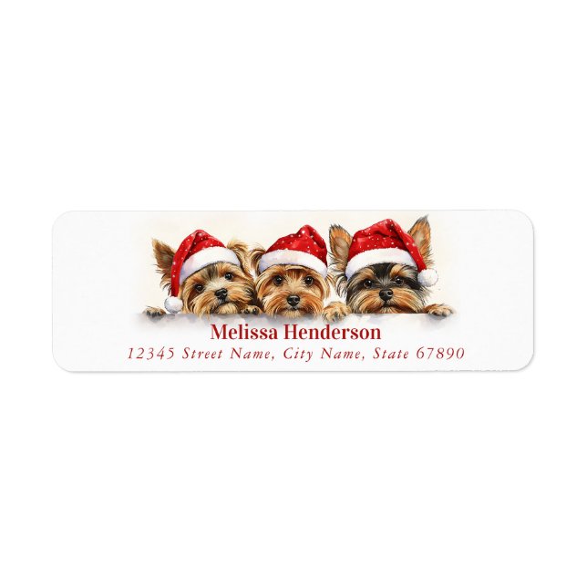 Christmas Yorkshire Terrier Return Address Label (Front)
