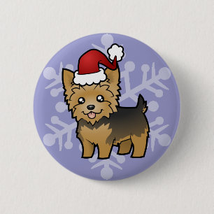 Christmas Yorkshire Terrier (short hair no bow) 2 Inch Round Button