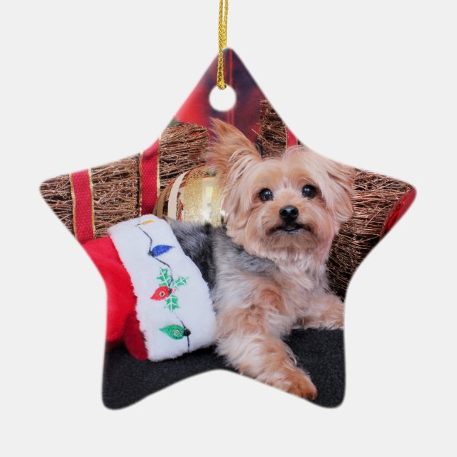 Christmas - Yorkshire Terrier - Vinnie Ceramic Ornament (Front)