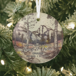 Christmas Yosemite National Park Couple Engagement Glass Ornament