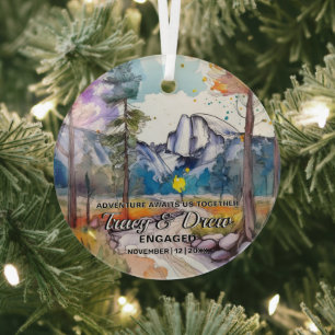 Christmas Yosemite Outdoor MaximalistCouple Engage Glass Ornament