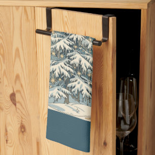 Christmas Yule Tree With Snow Laden Branches Kitchen Towel