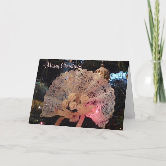 Christmas / Yule Victorian Lace Fan Ornament Card (Front)