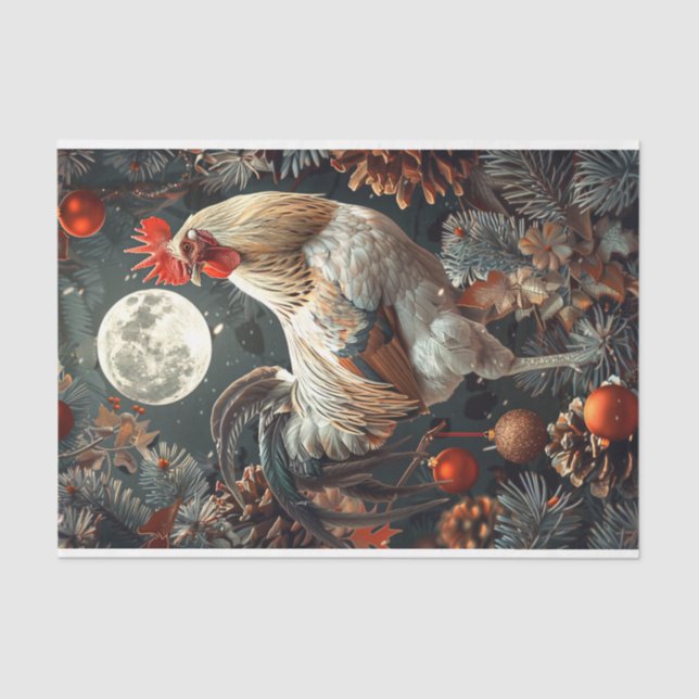 Christmas Yuletide Rooster & Moon Decoupage  Tissue Paper (Front)