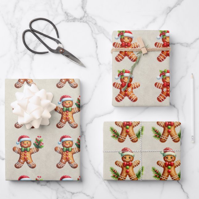Christmas Yummy Gingerbread Cookies Wrapping Paper Sheet (Front)