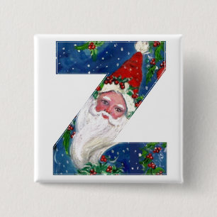 CHRISTMAS Z LETTER / SANTA  RED RIBBON MONOGRAM 2 INCH SQUARE BUTTON