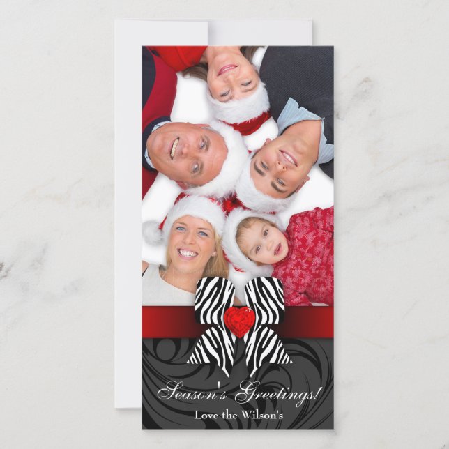 Christmas Zebra Bow Photo Card Red Jewellery (Front)