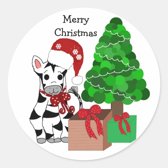 Christmas Zebra Classic Round Sticker (Front)