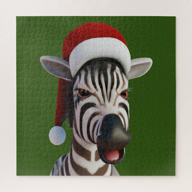 Christmas Zebra Funny Animal Wearing Santa Hat Jigsaw Puzzle (Vertical)