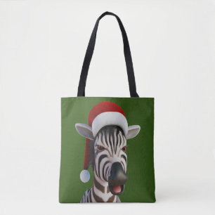 Christmas Zebra Funny Animal Wearing Santa Hat Tote Bag
