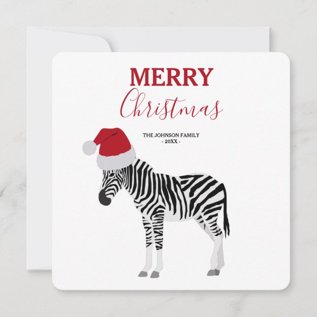 Christmas Zebra Funny Animal with Santa Hat Card (Front)
