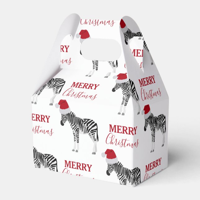Christmas Zebra Funny Animal with Santa Hat   Favor Box (Front Side)
