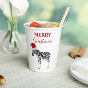 Christmas Zebra Funny Animal with Santa Hat Paper Cups