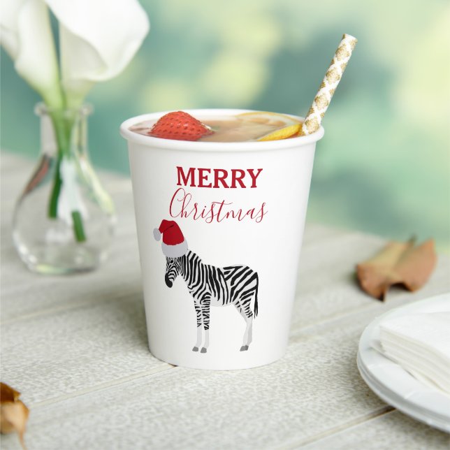 Christmas Zebra Funny Animal with Santa Hat Paper Cups (Insitu)