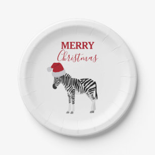 Christmas Zebra Funny Animal with Santa Hat  Paper Plate