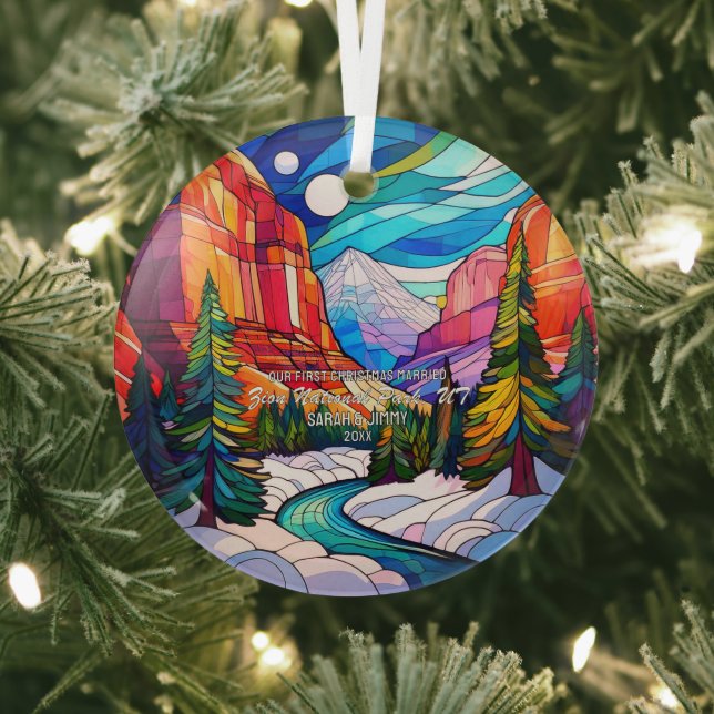 Christmas Zion Utah Stained Glass Married Couple Glass Ornament (Insitu)