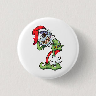 christmas zombie elf with evil smile 1 inch round button