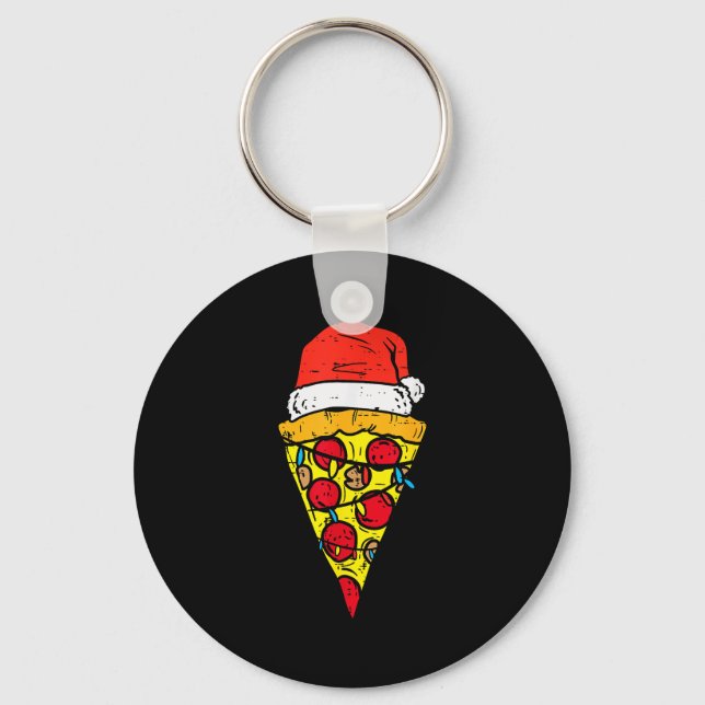 Christmas Zza Slice Santa Funny Xmas Food Men Wome Keychain (Front)