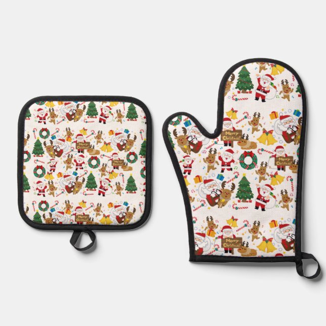 christmast pattern  oven mitt & pot holder set (Front)