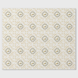 Christmastime Deer with Wreath Yellow Cream Wrapping Paper