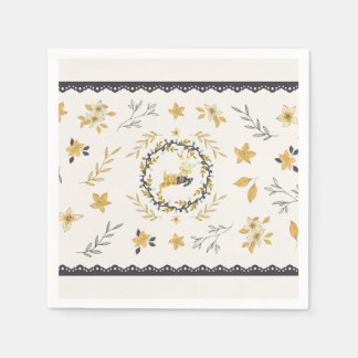 Christmastime Deer Yellow Cream Floral Blue Napkin