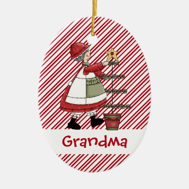 Christmastime Mrs Santa Claus Tree Ceramic Ornament (Front)