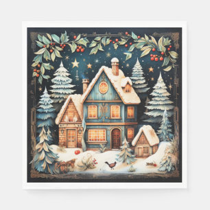 Christmastime, vintage holiday scene, napkin