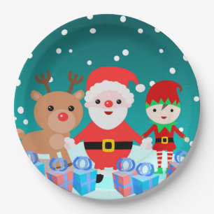 CHRISTMASTIME WITH SANTA AND HIS FRIENDS PAPER PLATE