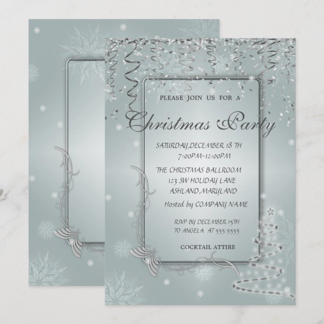 ChristmasTree,Snowflakes Corporate Christmas Party Invitation (Front/Back)