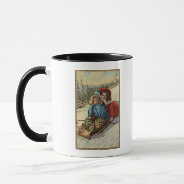 ChristmasTwo Little Girls Sledding Mug (Left)