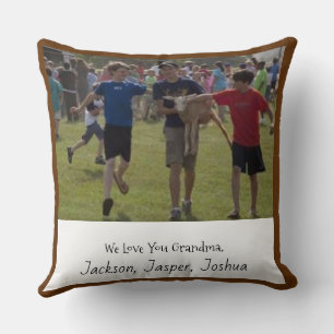 Christmasy Family Photo Red Green Plaid Dual Side Throw Pillow