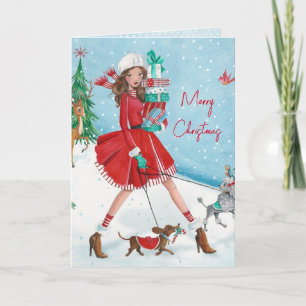 Christmis Shopping Girl - Carte de voeux de Noël