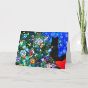 Christms Kitty attendant Père Noël, carte