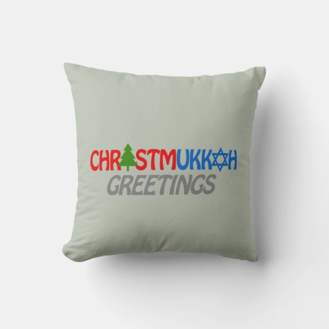 CHRISTMUKKAH GREETINGS -.png Throw Pillow (Front)