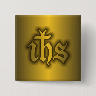 Christogram (IHS) Gold 2 Inch Square Button
