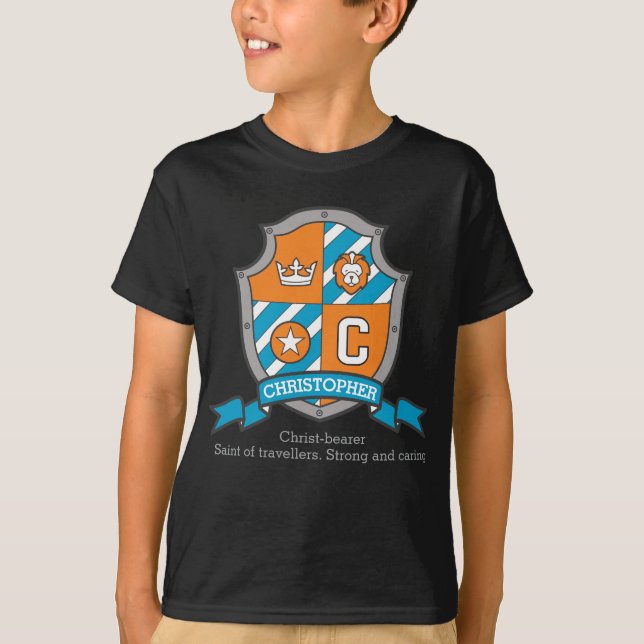 Christopher boys C name & meaning crest shield T-Shirt (Front)
