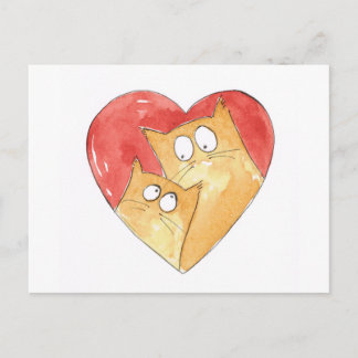 Christopher Cat and Hugh in heart Postcard