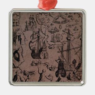 Christopher Colombus discovering the islands Metal Ornament