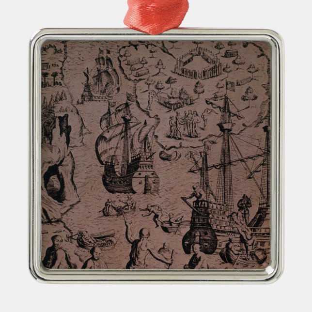 Christopher Colombus discovering the islands Metal Ornament (Front)