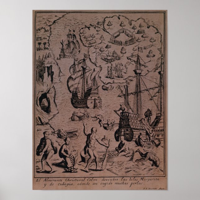Christopher Colombus discovering the islands Poster (Front)