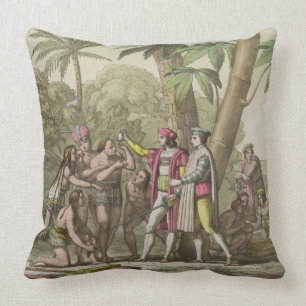Christopher Columbus (1451-1506) with Native Ameri Throw Pillow