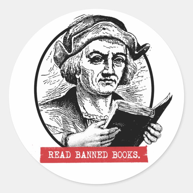 Christopher Columbus Reads Banned Books Classic Round Sticker (Front)